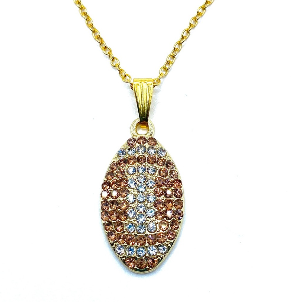 Football Necklace Gold Rhinestone